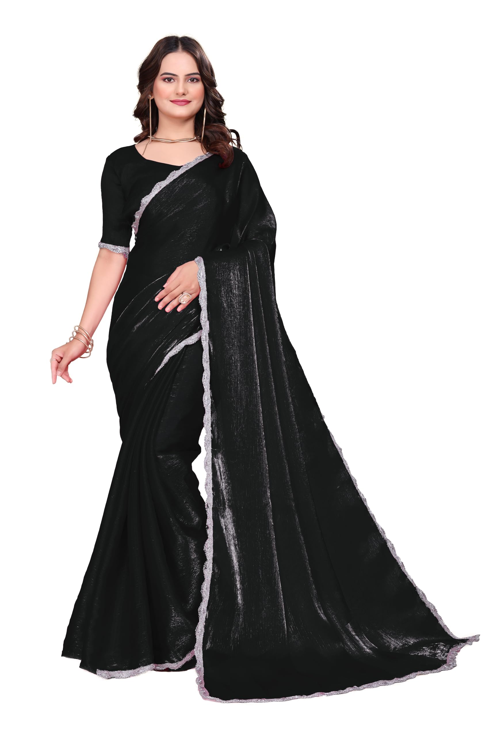 Silk Saree with Silver Border, Traditional Indian Ethnic Wear-image-13