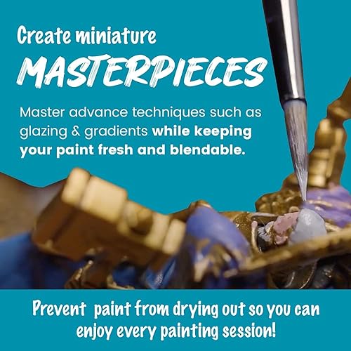 Miniatura 8 de Paleta Stay Wet para pintura en miniatura y acrílica, tapa hermética, sistema de triple bandeja, papel antirizo, esponja gris neutro, 16 pozos de