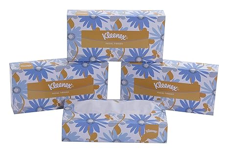 KLEENEX Facial Tissue Box 60036-2 ply Flat Box Facial Tissue - 4 Tissue Boxes x 100 Face Tissues - Sheet Size 20 x 20 cm (400 facial tissue)