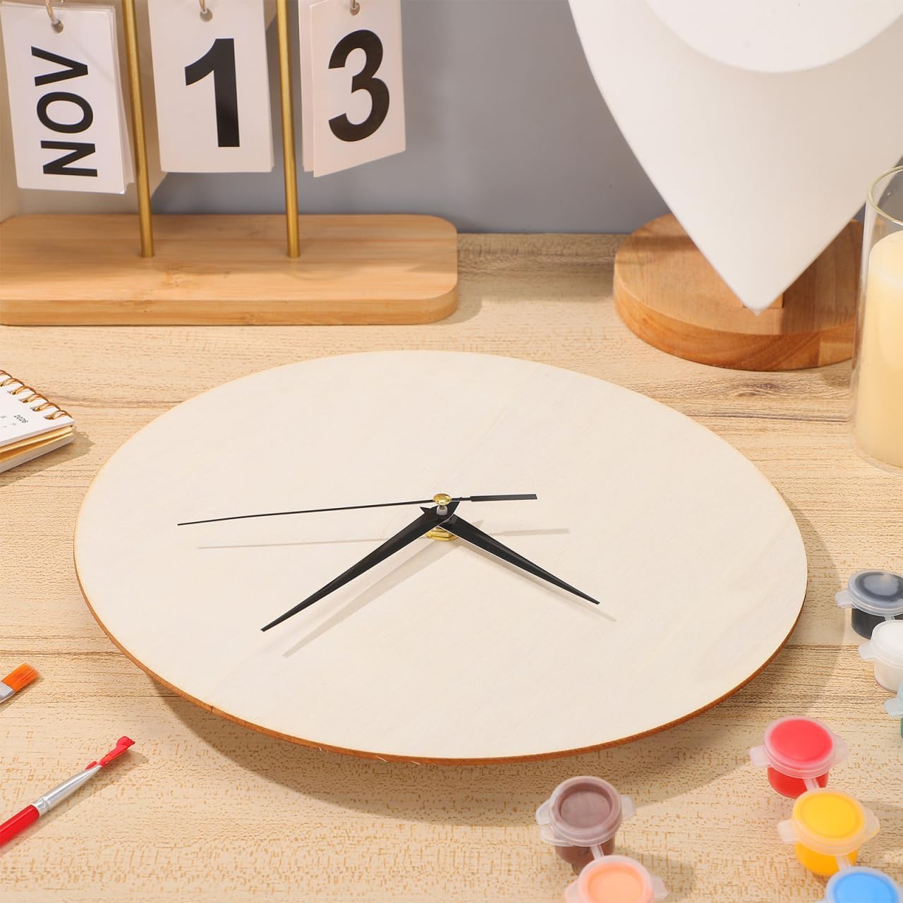 STOBAZA Blank Wooden Clock Dial for Crafts: Unfinished Wooden Dial Painting Clock Face with Pointer & Easel for Kids Learning Accessories DIY Replacement Parts Decorative for Kitchen Bathroom