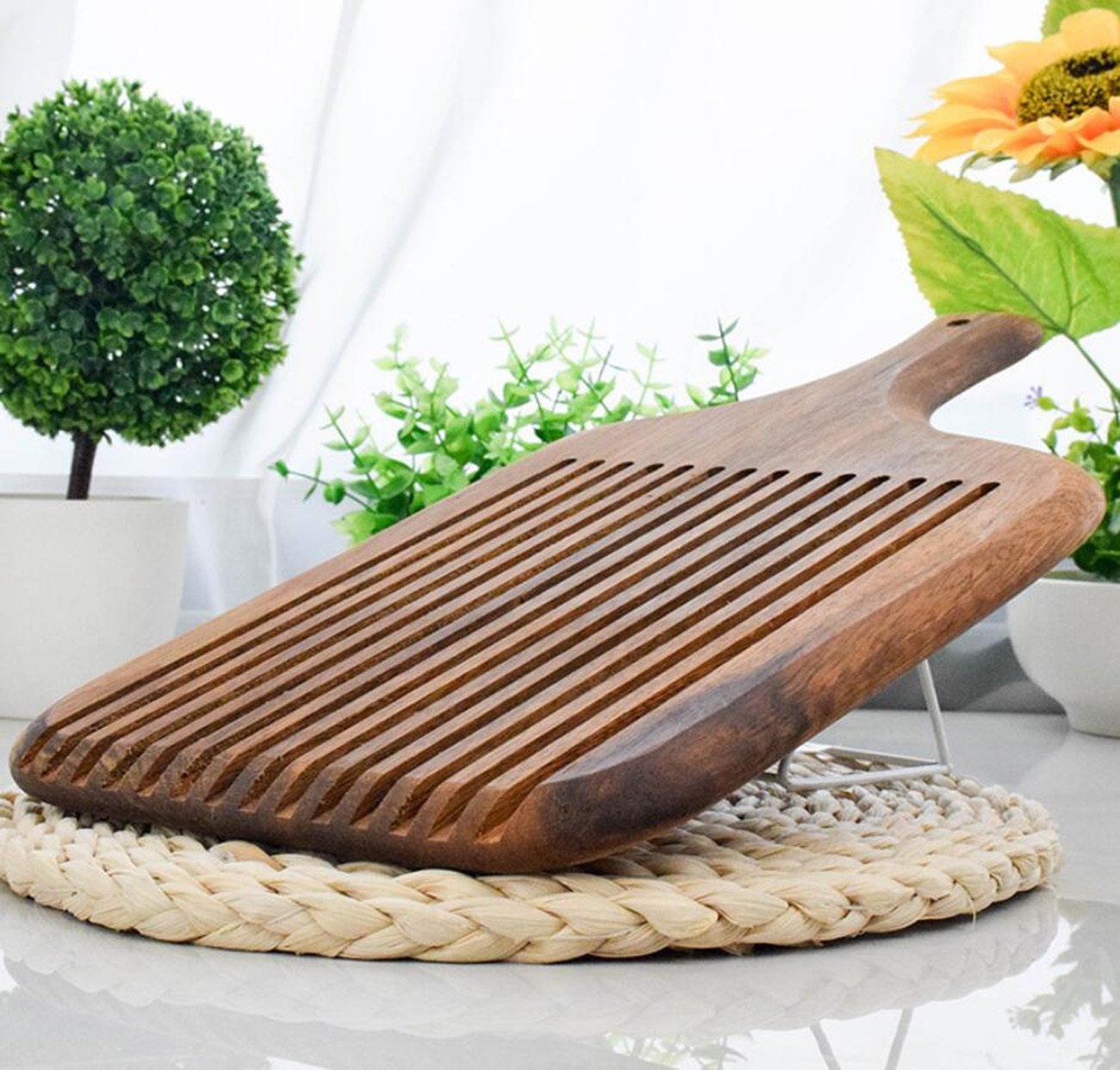 Tabla de cortar pan con recogedor de migas grande de 39 x 22,5 x 2 cm, tabla de pan para rebanadas perfectas, tabla de cortar de bambú para panes, fácil limpieza y almacenamiento