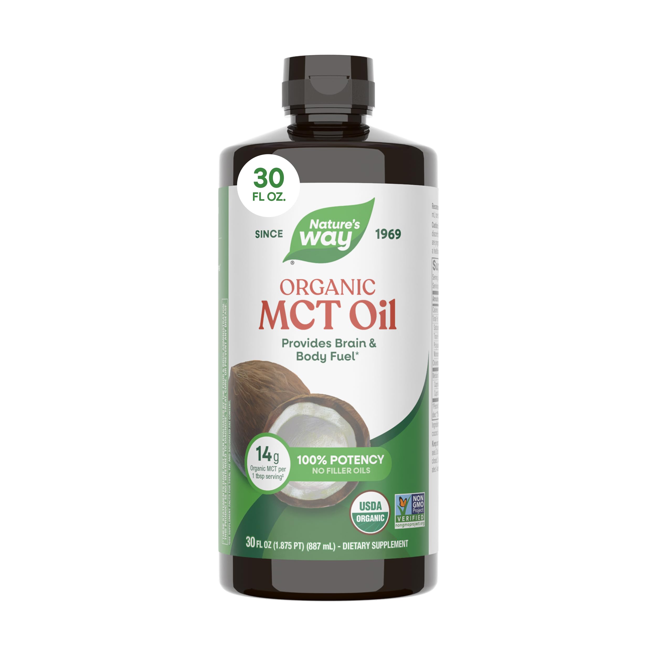 Nature's Way Organic MCT Oil, Brain and Body Fuel*, Keto & Paleo, 30 Fl Oz 30 Fl Oz (Pack of 1)