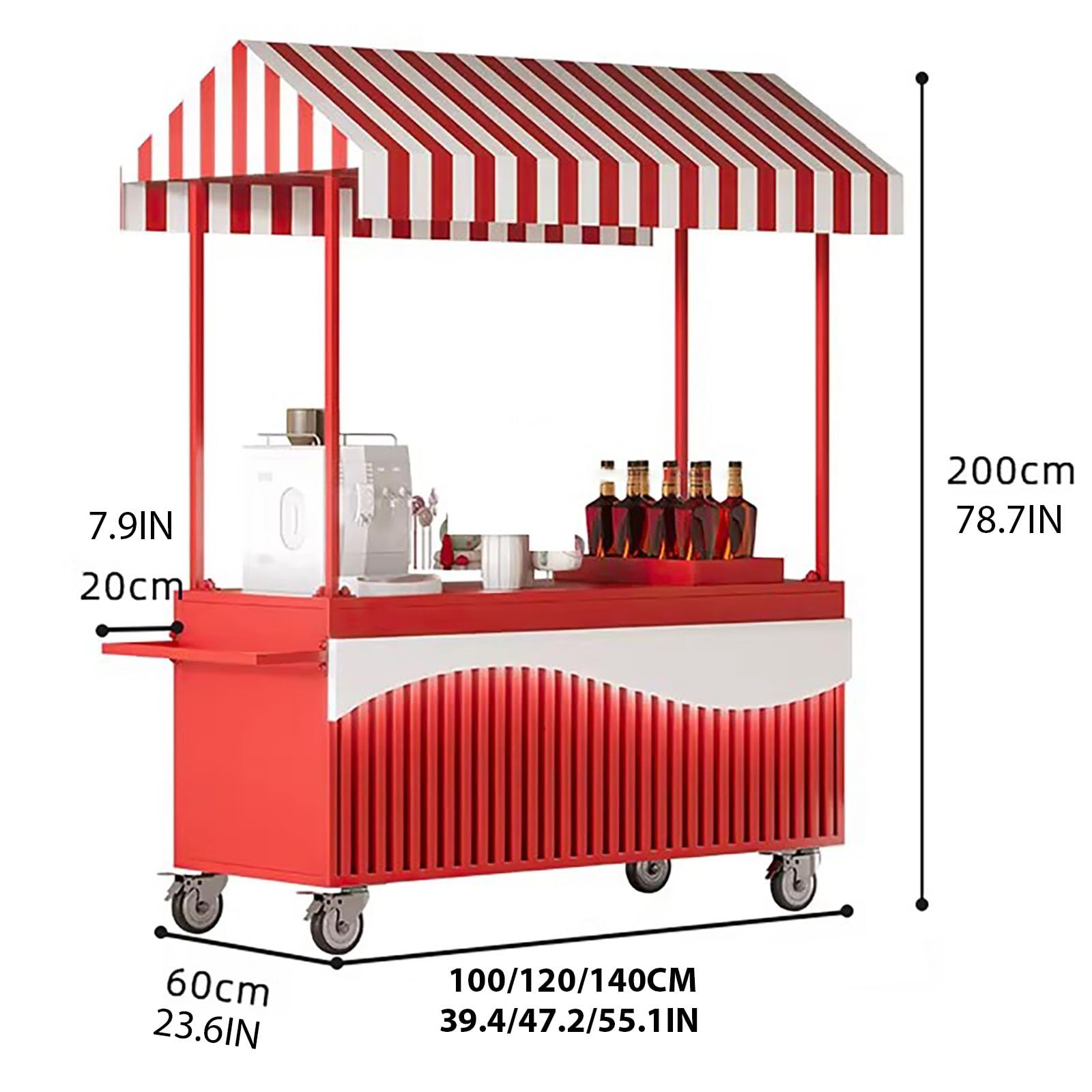 Móvil de Venta Ambulante de Comida,Genérico Puesto de Mercado con toldo,Amplia Superficie de Trabajo, Pintura horneada a Alta Temperatura,para Tiendas minoristas en Calles.(Blauw,120 * 60 * 200cm)