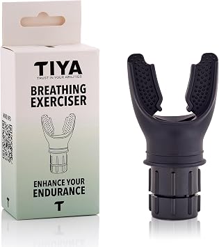 TIYA Breathing Exerciser Device   Portable Lung Trainer for Respiratory Therapy, Lung Cleanse, Detox & Mucus Clearing - Improves Lung Capacity and Stamina Booster, Handheld Mouthpiece   Black