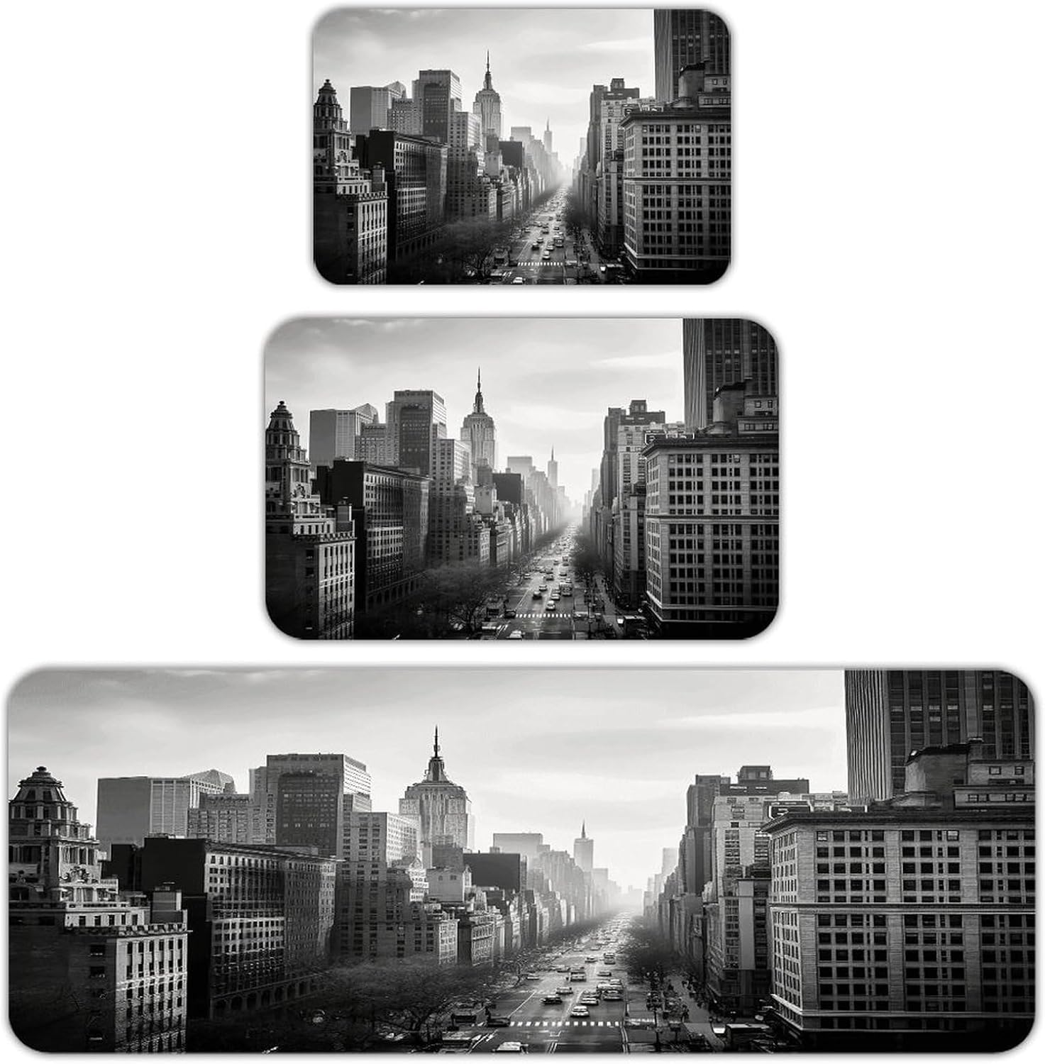 Black and White New York Kitchen Mat Set of 3 Waterproof Floor Mats Non-Slip Kitchen Rugs Premium Flannel Rug Heavy Duty Standing Mat for Kitchen Home Bathroom Laundry