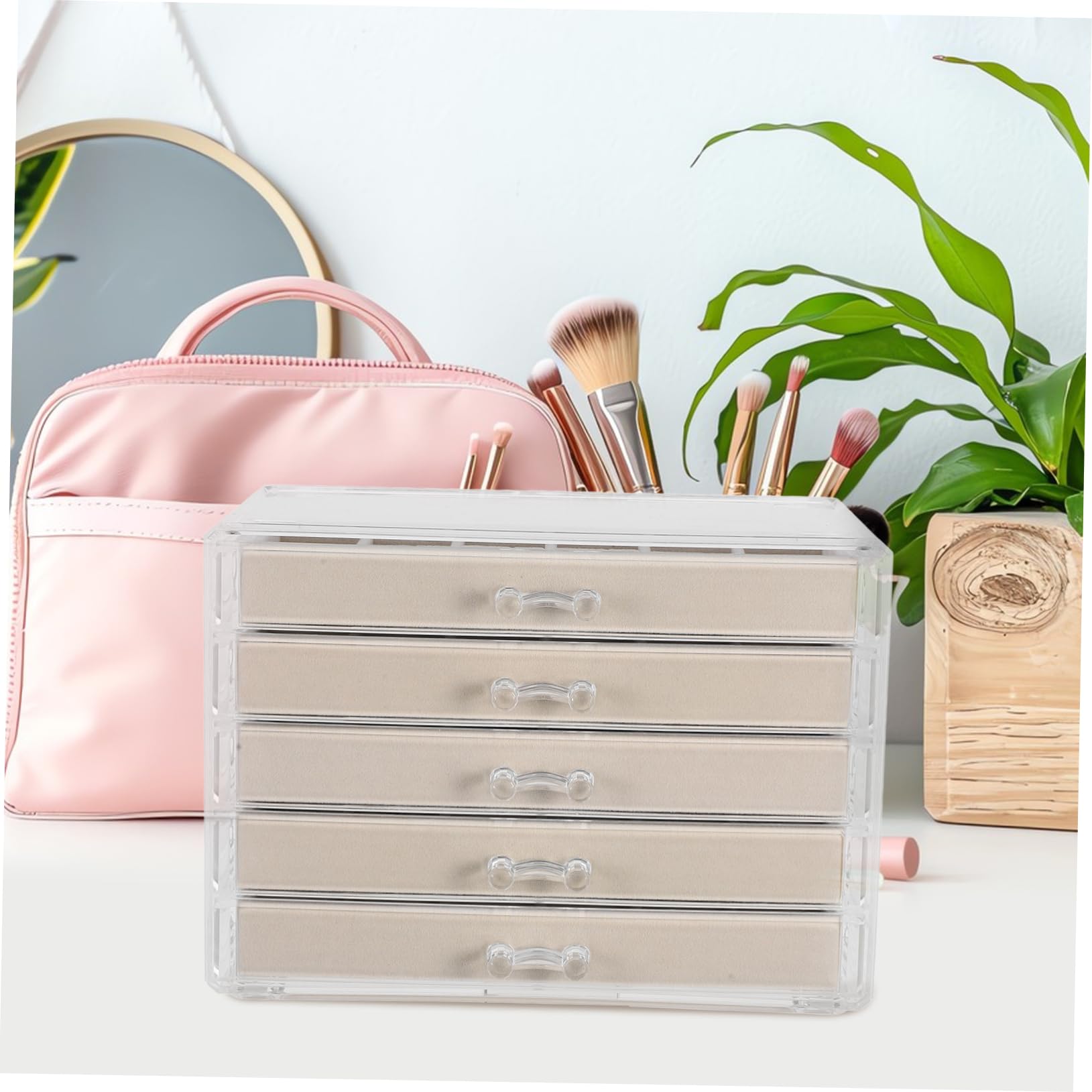 Zerodeko Joyero Acrílico con 5 Cajones Beige para Almacenamiento de Joyas