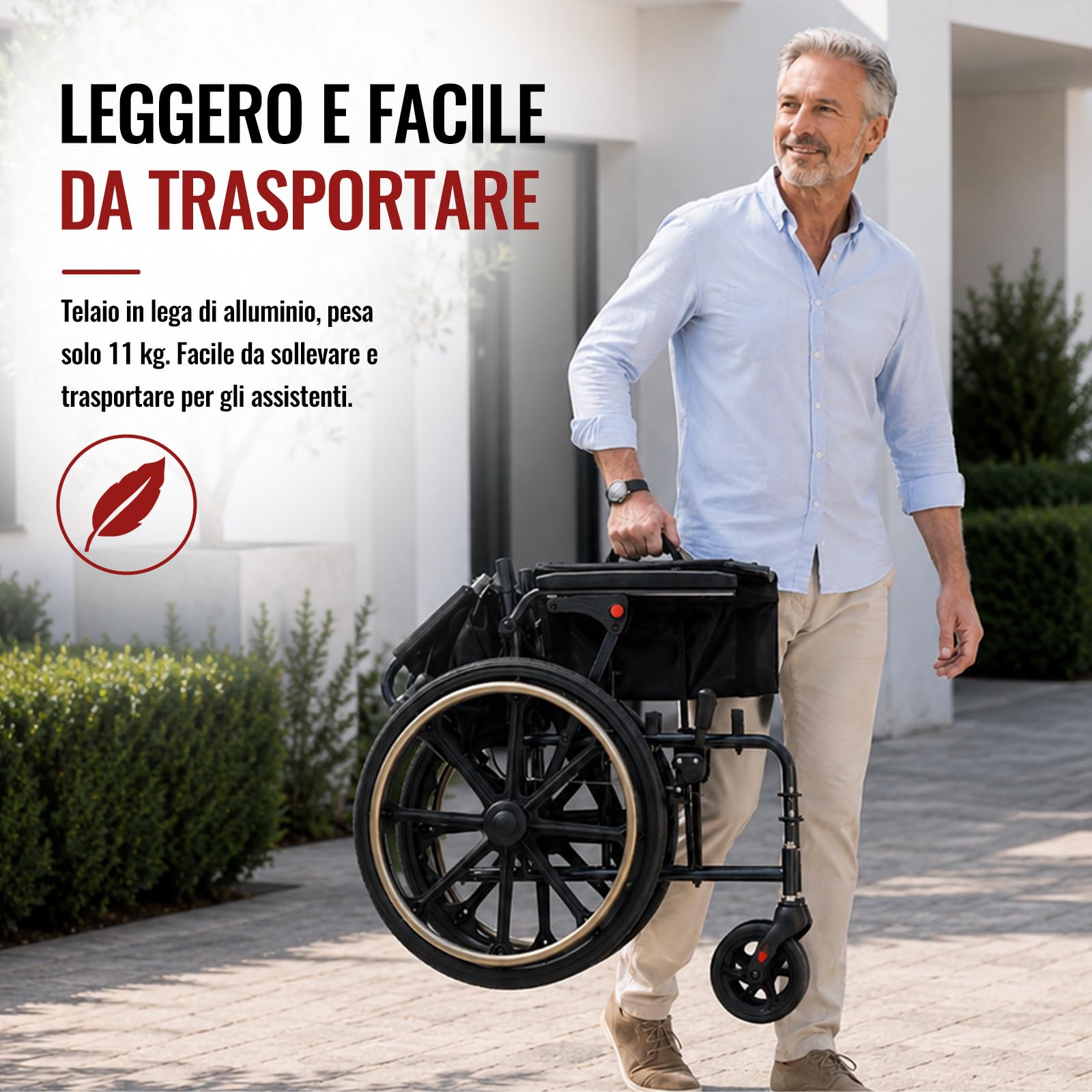 M4 Sedia a Rotelle Pieghevole Autopropulsata per Disabili Adulti Anziani