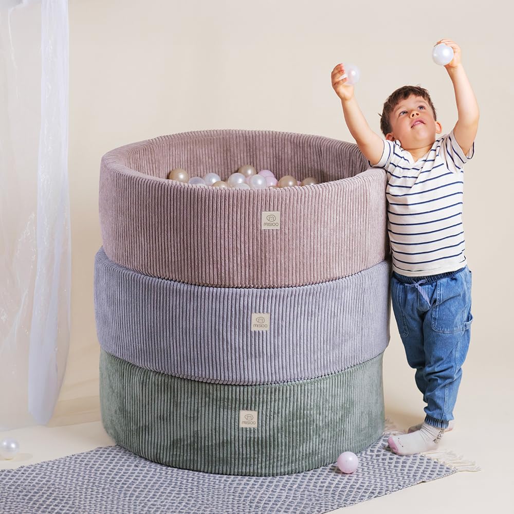 MISIOO Bällebad Baby 90x30 cm Mit 300 Bälle - Premium Material, Abziehbarer Bezug, Manuell Waschbar bei 30 Grad - Perfekt Für Kinder 1-3 Jahre - Bällebad Bälle Spaß