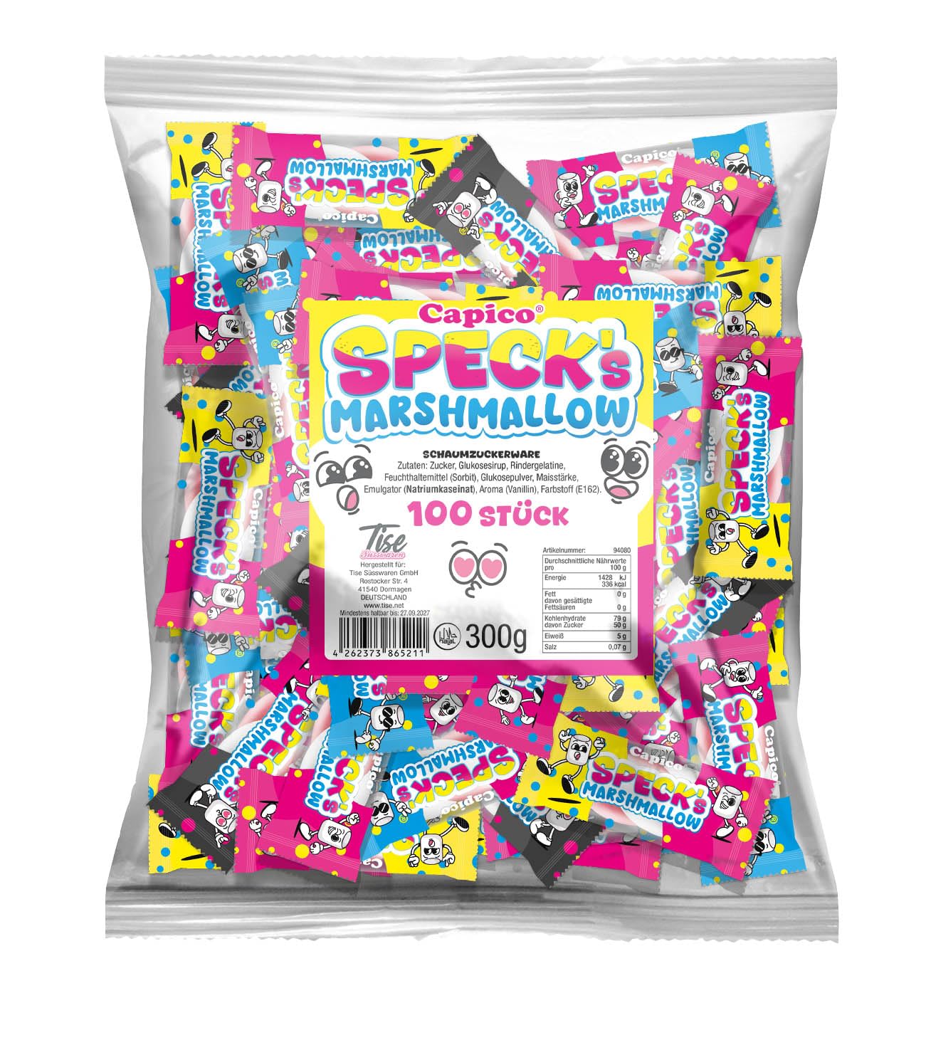 Capico Specks - gezuckerte Marshmellows, Wurfmaterial für Karneval und Fasching 1000 Stück (3000g) einzeln verpackt