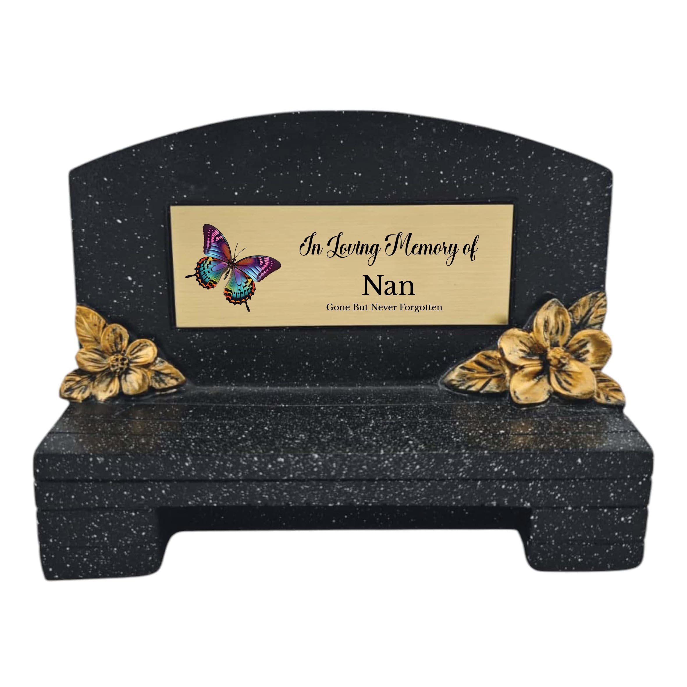 1stclassgifts In Loving Memory Of Memorial Bench With Plaque Grave Marker With Butterfly Design Mum Dad & Lots More Black/Gold (UV PRINTED) (Nan)