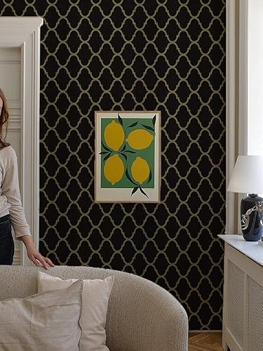 Miniatura 5 de Papel tapiz geométrico para despegar y pegar, papel tapiz extraíble, color negrodorado, autoadhesivo, texturizado, papel de contacto para gabinetes,