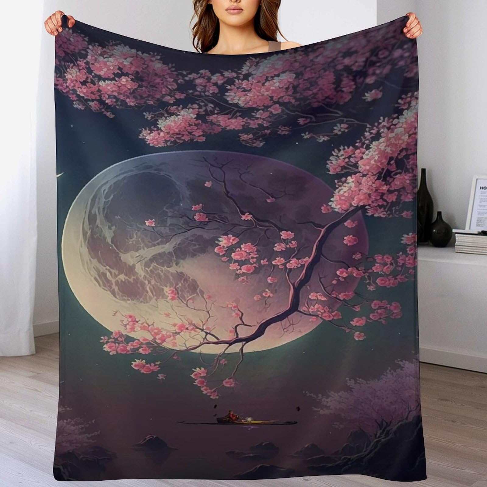 Couverture cerisier art japonais, l'idée cadeau idéale en flanelle pour toute la famille