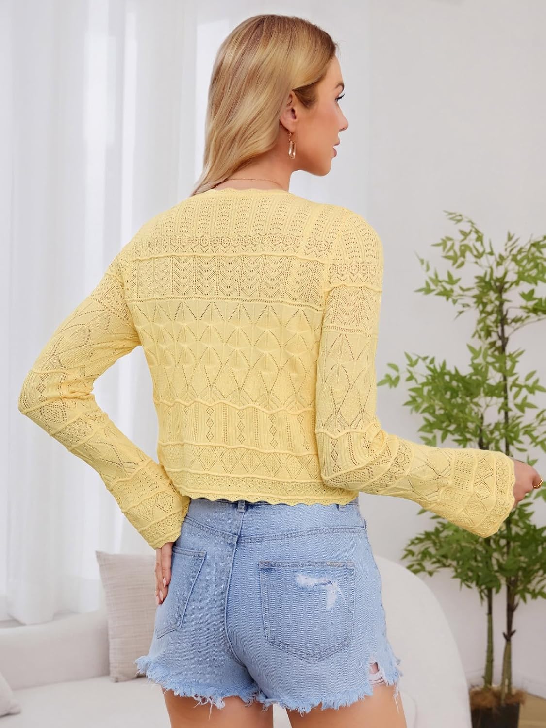 FAIRY SEASON Women's Cropped Cardigan Sweater Bell Long Sleeve Lightweight Crochet Button Down Knit Bolero Shrugs for Dresses - Image 5