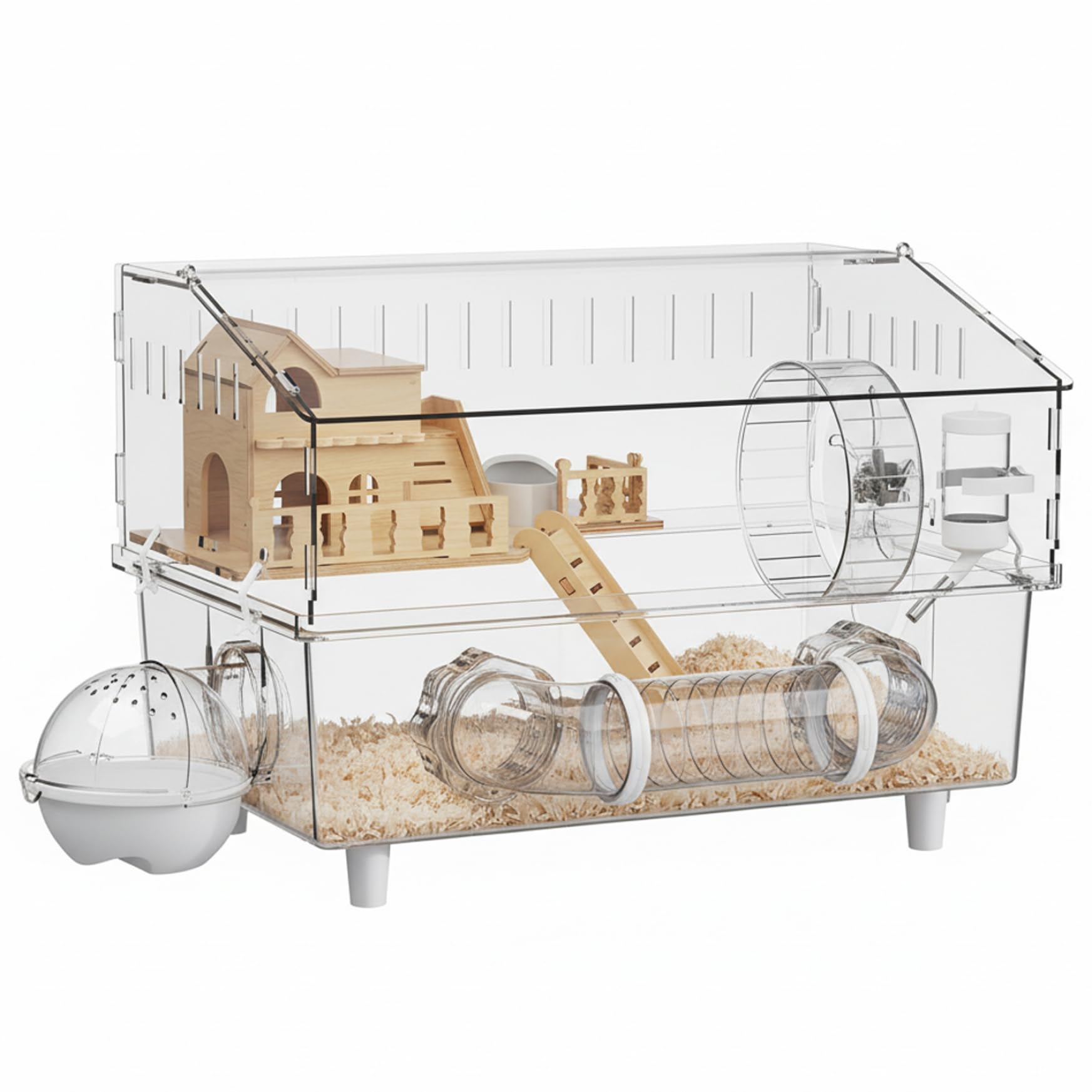 Jaula para hámster, Espacioso hábitat de hámster acrílico Transparente con Loft de Madera, diseño a Prueba de Escapes para hámsteres y Ratones.