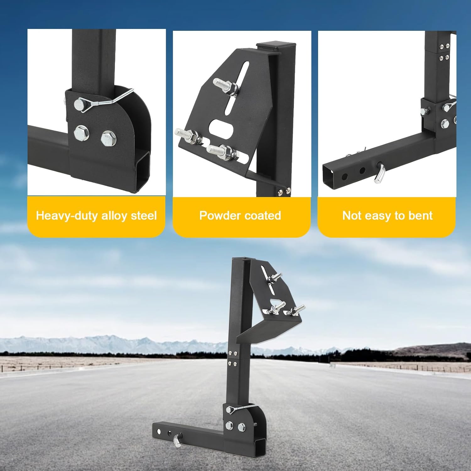 Spare Tire Hitch Mount Tire Rack Multi Functional Foldable Spare Tire Carrier with 2 Inch Receiver, Fits 4 & 5 & 6 Lugs Trailer Wheels for Truck SUV, ATV, UTV