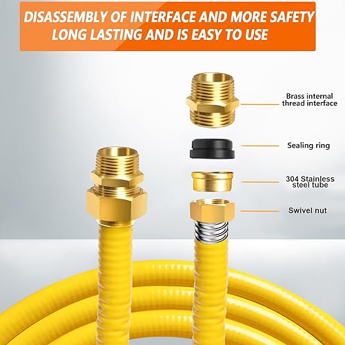 Miniatura 3 de Línea de gas flexible de 33 pies y 12 pulgadas, kit de tubería de acero inoxidable corrugado CSST, kit de conversión de tubería de propano de gas