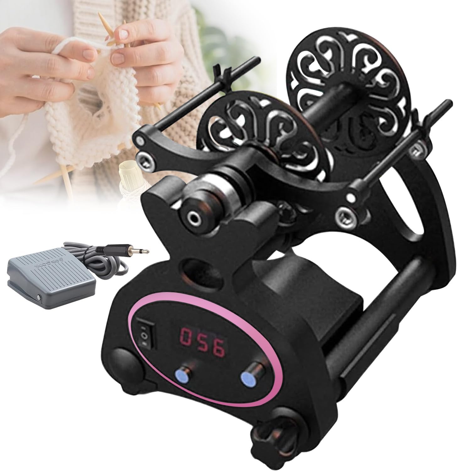 Electric Spinning Wheel, Automatic Yarn Winding Machine, Wool Yarn Winding, 120g / 240g Double Spool, Forward and Reverse, for Yarn Weaving, Mixed Roving Process,C