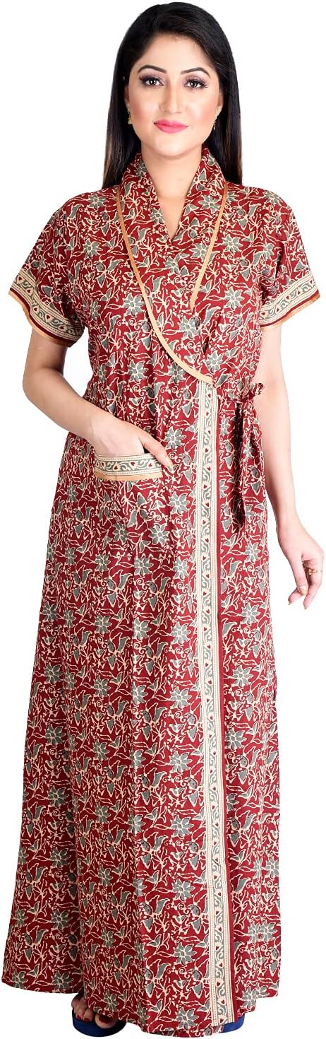 bellamy Cotton Robes,Housecoat, Nighty, Sleepwear, Night Gown for Women Ladies House Coat, Front Open Adjustable 17