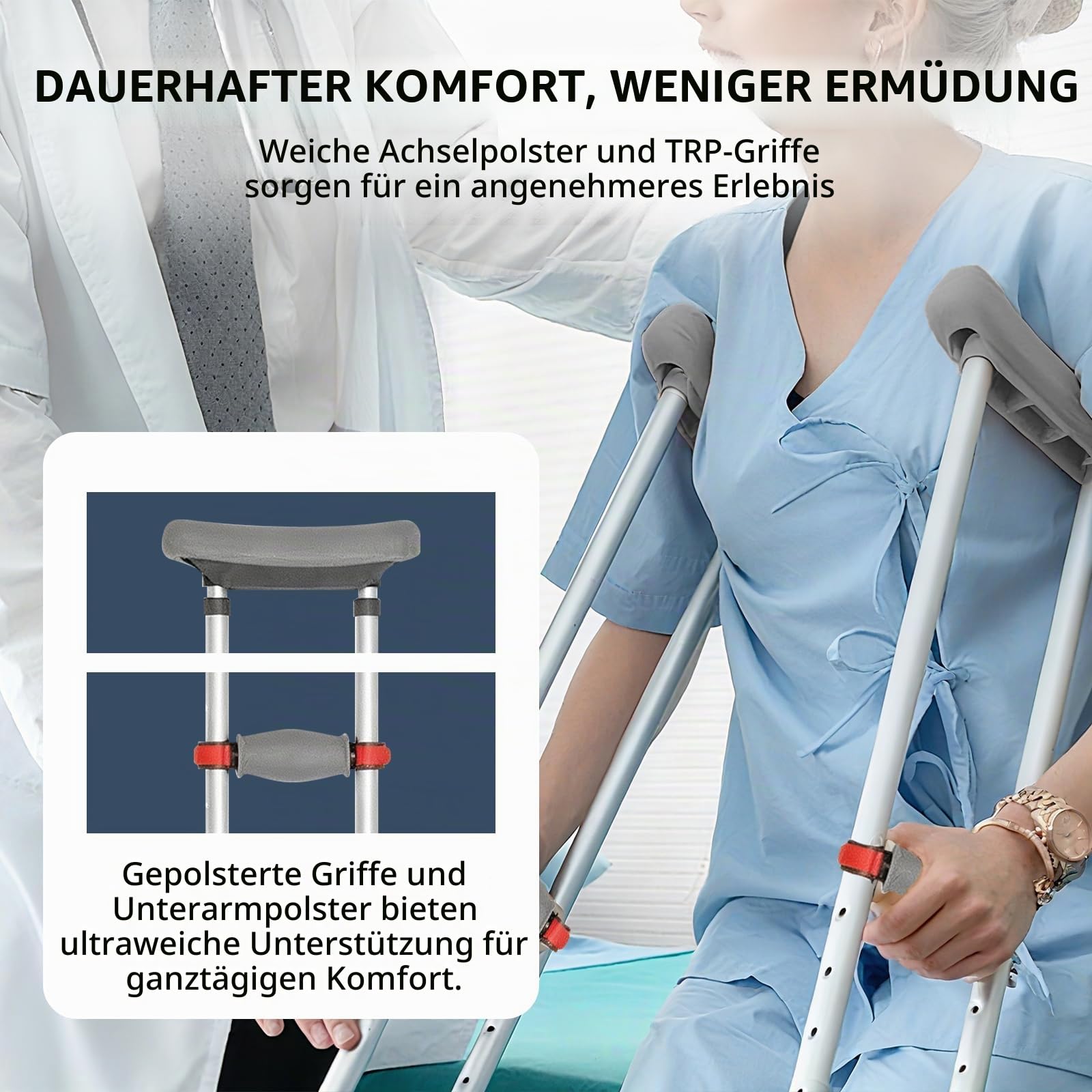Achselgehstütze, Achselstütze 13 Stufig Höhenverstellbar, 150 KG Belastbar, Aluminiumkrücken mit Weichem Unterarmpolster für Behinderte nach Beinverletzungen Operationen, 1 Paar