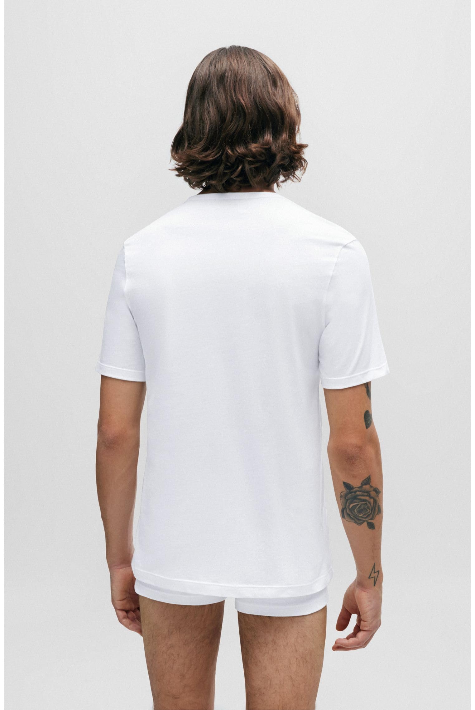HUGO Męski T-shirt RN Triplet P, trójpak, z bawełny, z logotypem, White100, XS