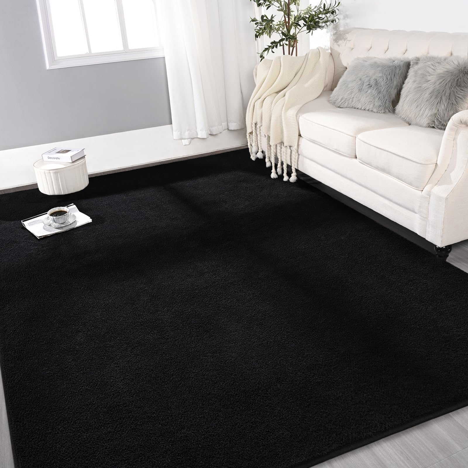 Gifeas Large Ultra Soft Modern Area Rugs for Living Room Bedroom, 6x9 Feet Black Thickened Memory Foam Indoor Solid Minimalist Carpets, Non-Slip Comfy Rug for Boys Girls Nursery Room Home Decor