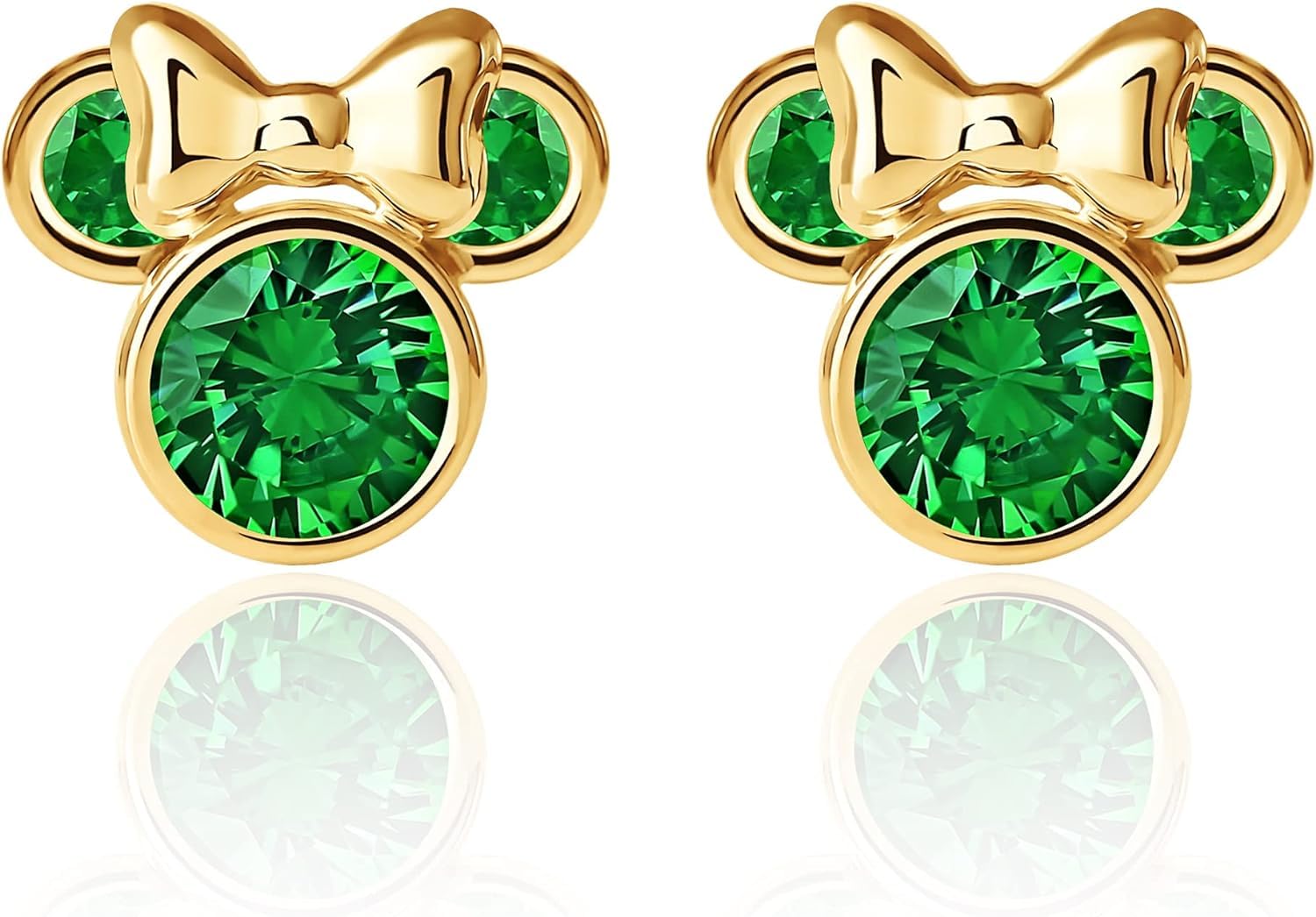 Disney Minnie Mouse Ohrringe mit 9 karät Gelbgold für Mädchen, verziert mit Zirkonia Geburtsstein
