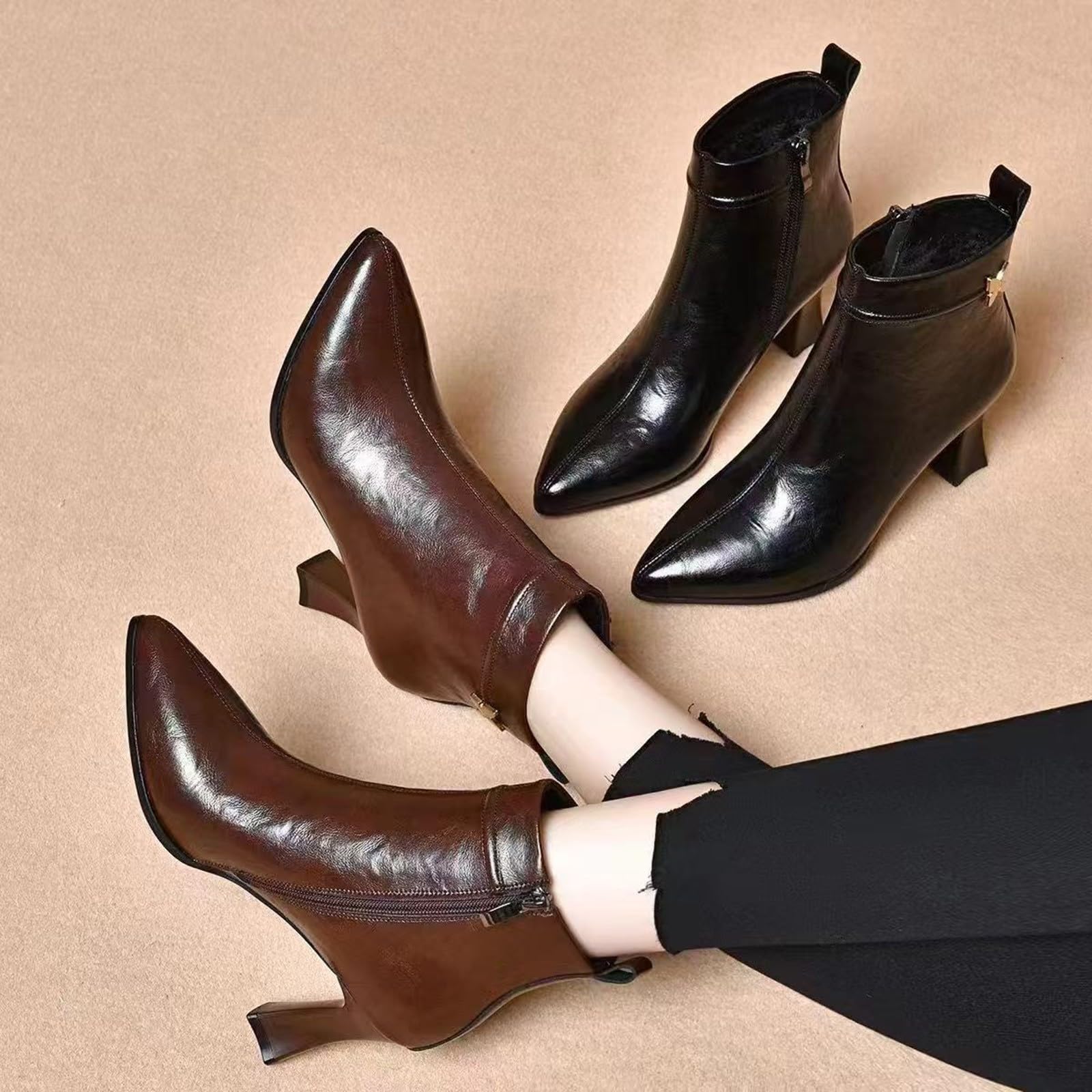 Stivaletti da donna con tacco a spillo – Tacchi alti neri chiusi Chelsea Boots con chiusura lampo – Scarpe da sera eleganti in ecopelle