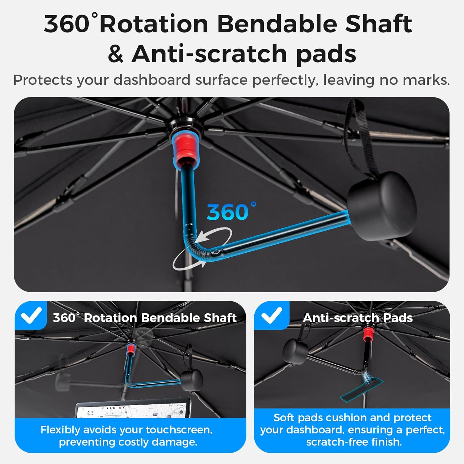 Windshield Sun Shade Umbrella for Cybertruck, Custom Fit Sunshade for Cybertruck Front Windshield, UV Block & Heat Reduction, Reinforced Frame with Dashboard Protection Pad, Foldable Car Sunshade