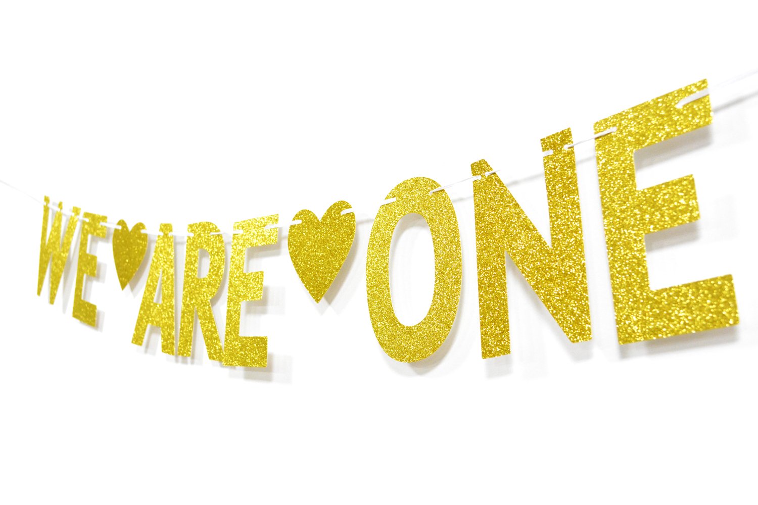 We are One Gold Glitter Garland Bunting Banner, Twins' 1st First Birthday Party Decorations