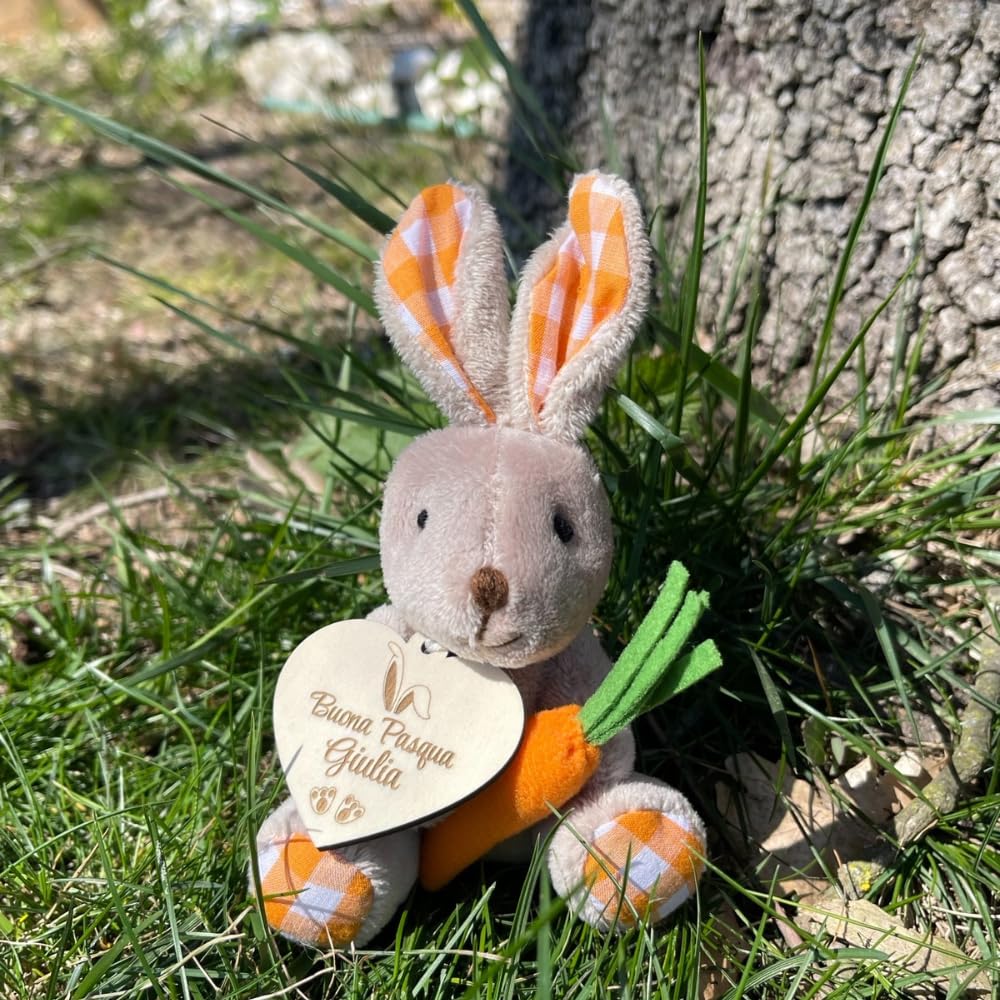 Coniglietto di peluche personalizzato con nome - Idea regalo per lei e per lui (Aarancione)