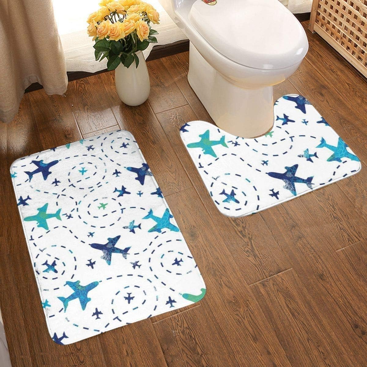 Amazon バスタブ用の2パック滑り止め大型バスルームラグシャグ、楽しい食べ物HOT Dogs Fast Dry Plush