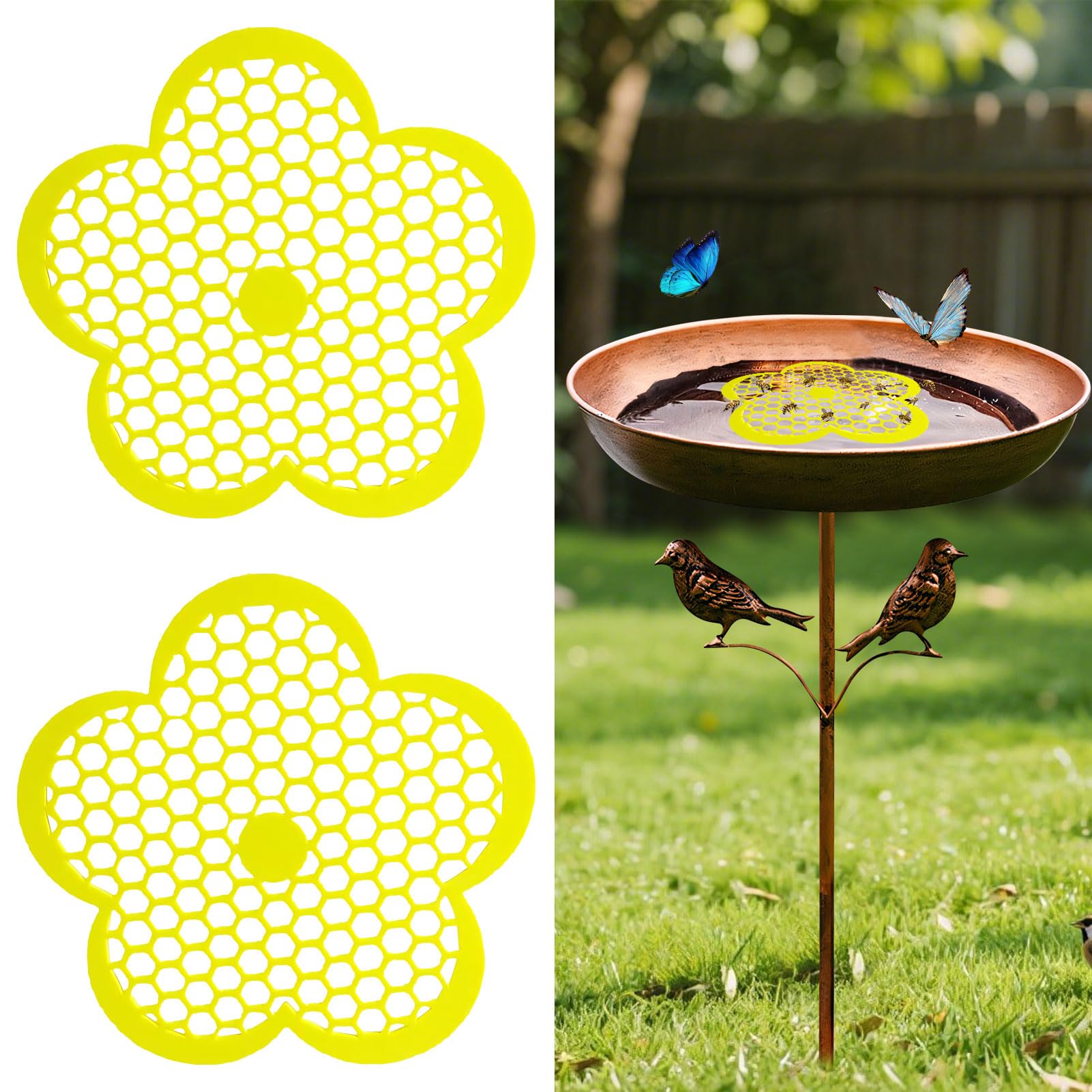 Floating Bee Island, 7.87 Inch Flower and Round Floating Bee Watering Station, Butterfly Feeder, Pollinator Watering Station for Garden, Bee Feeding, Bee Bath, Insect Waterer, Garden Decor (2 Pack)