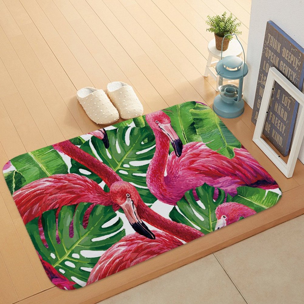 Morbuy Banana Leaf Flamingo Bathroom Rugs Flamingo, 40X60cm Non-Slip Flannel Bath Mat Bathroom Carpet Super Absorbent Soft Shower Suitable For Living Room/Kitchen/Bedroom Indoor Outdoor (Banana Leaf Flamingo)