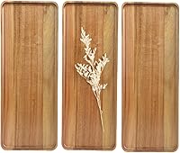 3-Pack 14x5.3" Solid Acacia Wood Serving Trays - Rectangular Platters for Bar, Coffee, Parties by focusonwoodandbamboo