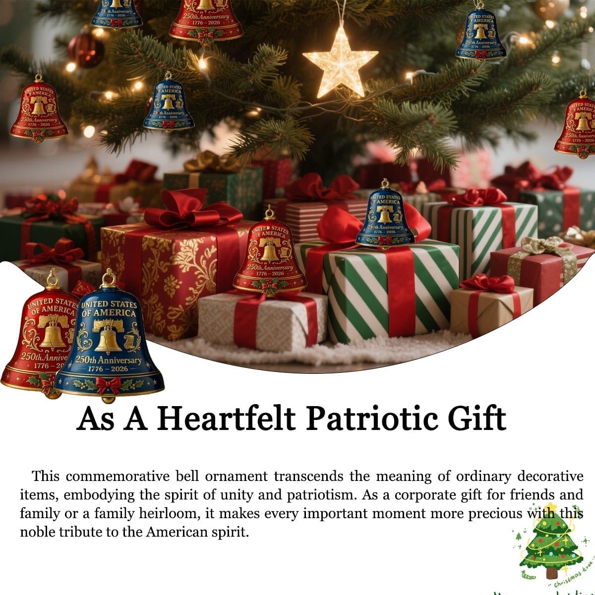United States 250th Anniversary Bell Ornament, Handmade Metal Guardian Bell Christmas Tree, Hanging Decor for Home Garden Patriotic Collectors Gift Commemorative Outdoor Decor(Red,5pcs)