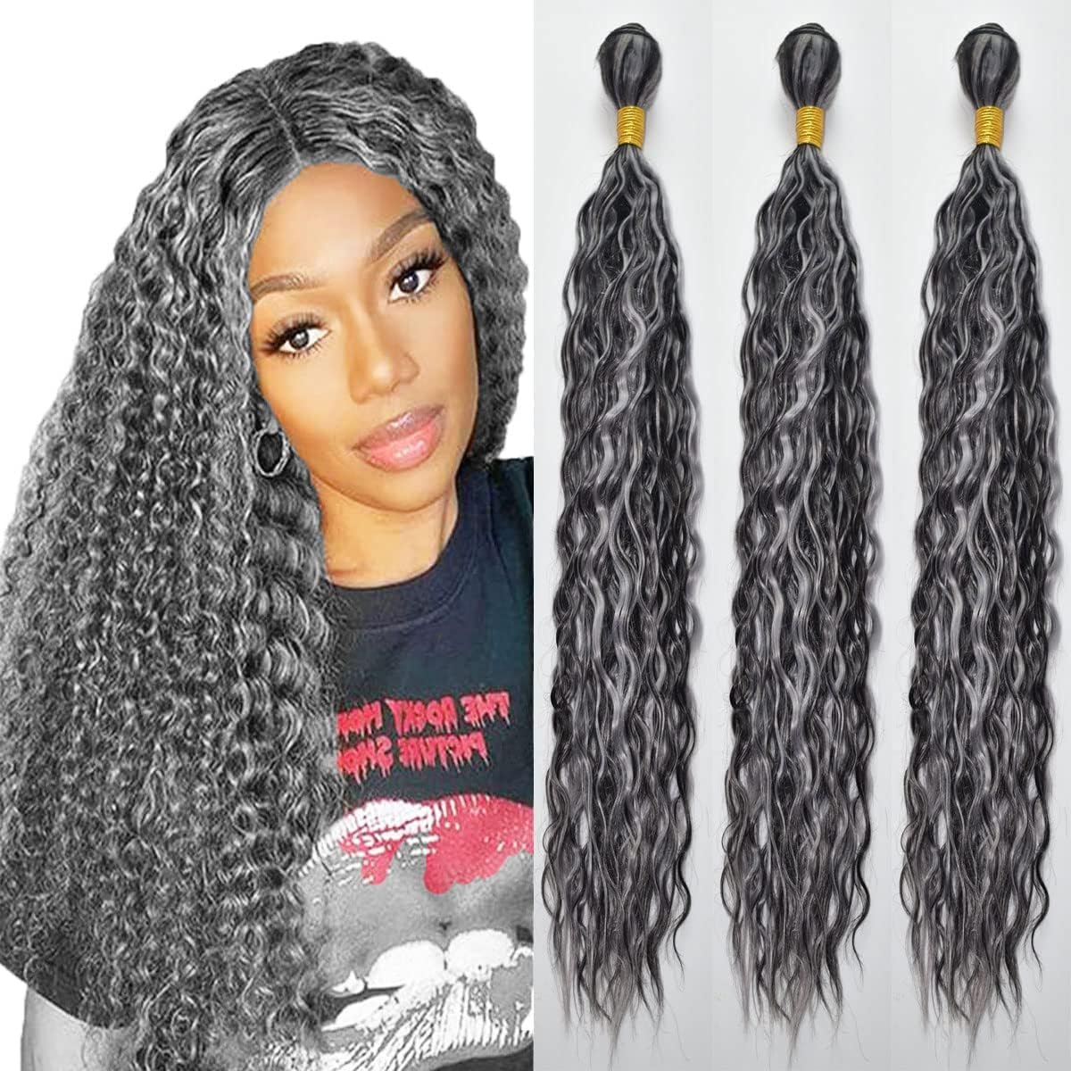 Ubinica P1B/Grey Human Hair Bundles 26 28 30 Inch Deep Wave Bundles Human Hair 300g/Pack Sliver Grey Unprocessed Brazilian Virgin Hair Quick Weave for