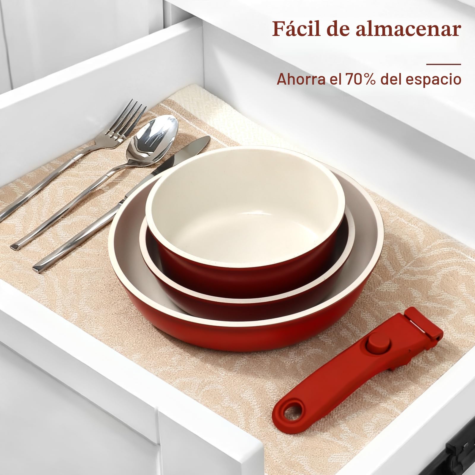 GiPP 11 Piezas Juego de Sartenes y Cacerolas con Revestimiento Cerámico Antiadherente - Juegos De Cacerolas Con Asas Desmontables, Apto Para Hornos y Lavavajillas, Degradado Rojo