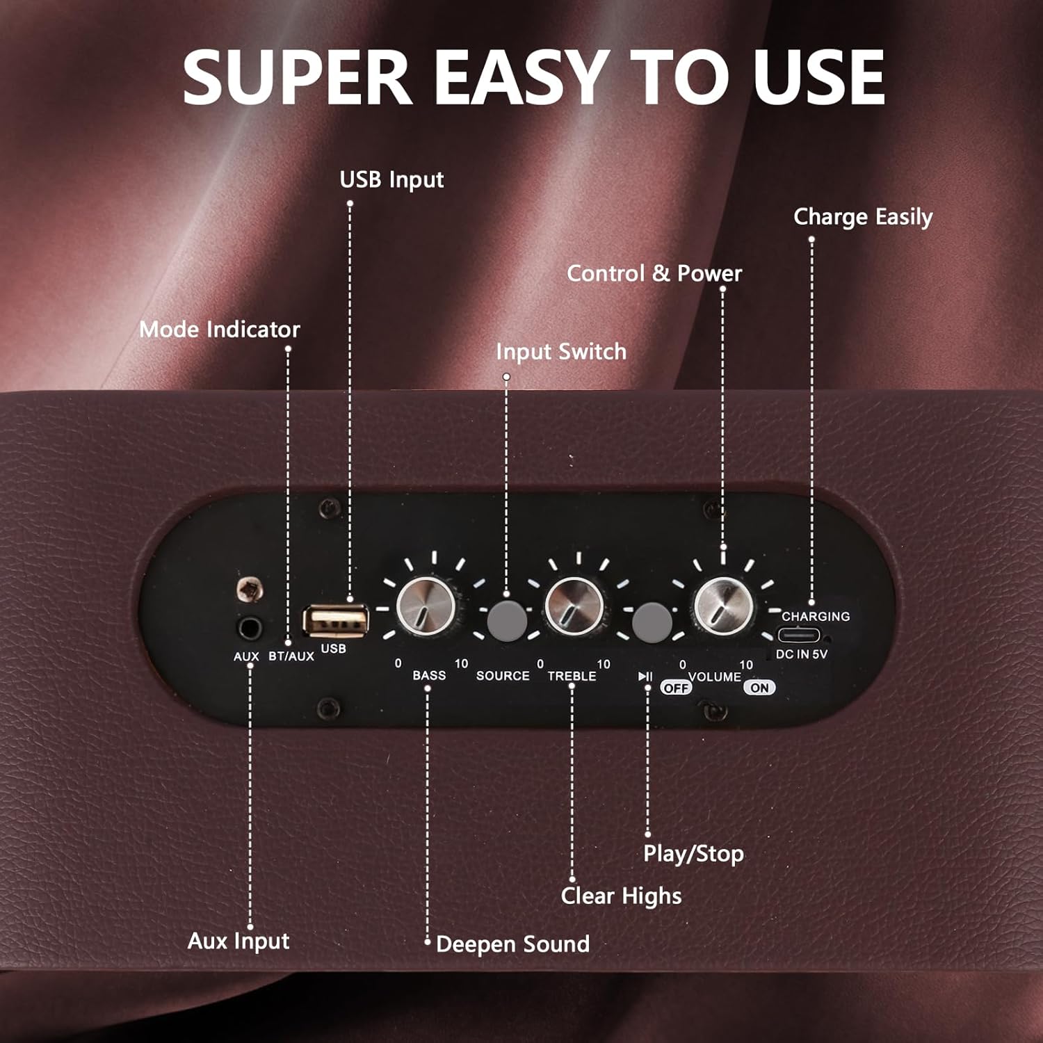 GDSK-4 Retro Wood Bluetooth Speaker, Vintage Wireless Speaker with Dual 4″ Drivers, Balanced Sound for Podcasts & Music, USB-C Charging, AUX/USB Input, Home & Office Desktop Speaker - Image 4