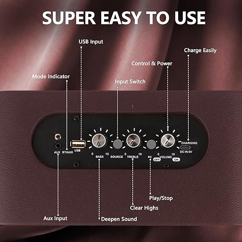 Miniatura 4 de Altavoz Bluetooth portátil GDSK-4, sonido estéreo dual de 4 , gabinete de MDF y cuero, Bluetooth 5.3 con rango de 32.8 ft, ecualizador de graves y