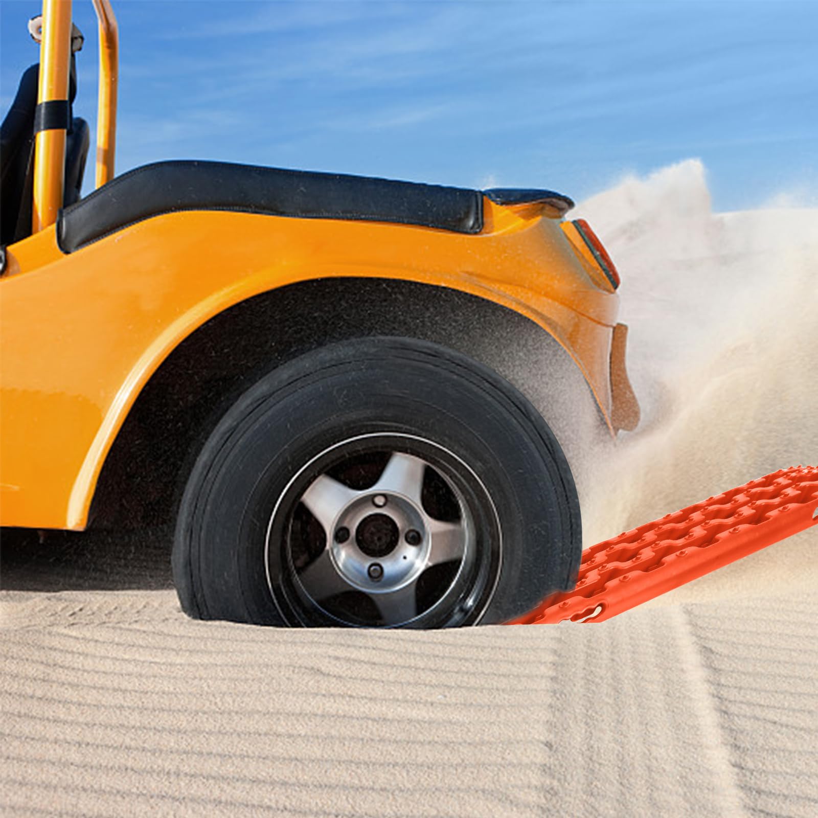 NAIZY 2x Sandbleche Offroad Traktionsmatte Kunstoff Anfahrhilfe Recovery Board Tracks mit Aufbewahrungstasche Traktionsband Max. 10T Last, PKW LKW Traktionsplatten, Orange