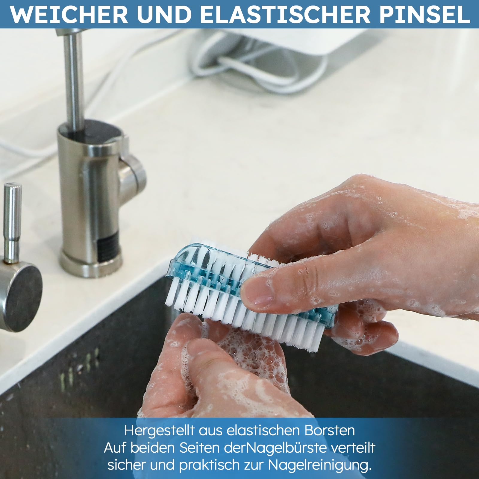 4 Stück Handbürste Nagelbürste mit Harten Borsten,Transparent Finger Bürste,Handwaschbürste für Reinigung von Hand Nagel Bad Waschbecken,Kompakt für Kinder und Erwachsene, 4 Farben