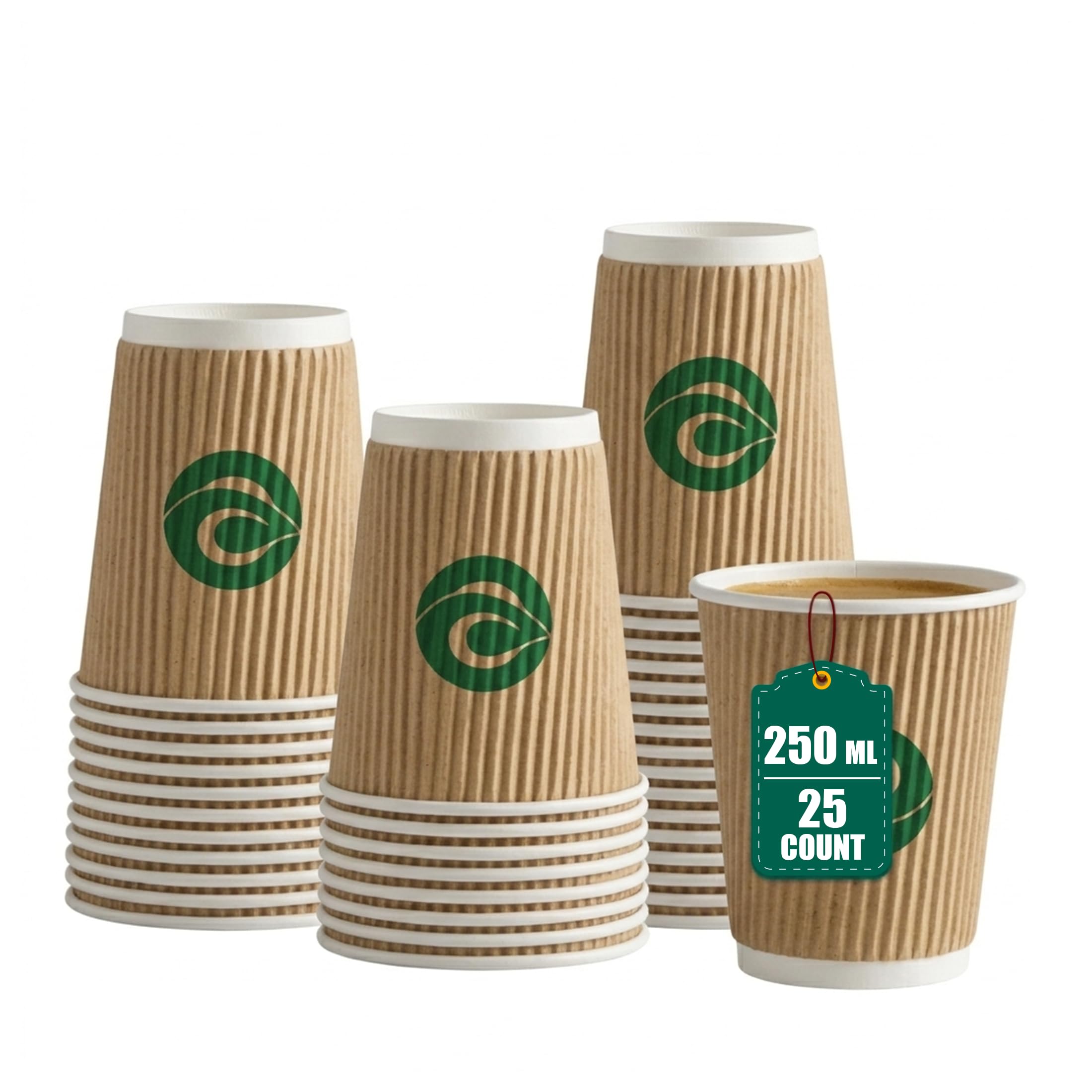 ECO SOUL Ripple Paper Cups[250ml],Pack of 25, Disposable Coffee Cups
