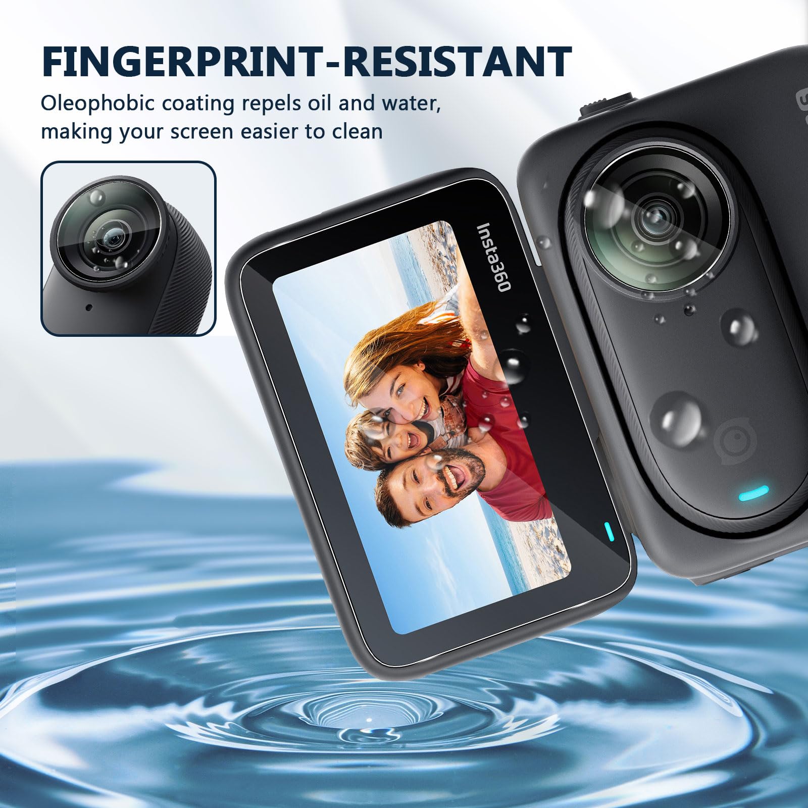 Funrae Protection Écran + Caméra Insta360 GO 3S - Verre Trempé 9H Ultra HD - Lot 3+3 Pièces Sans Bulles