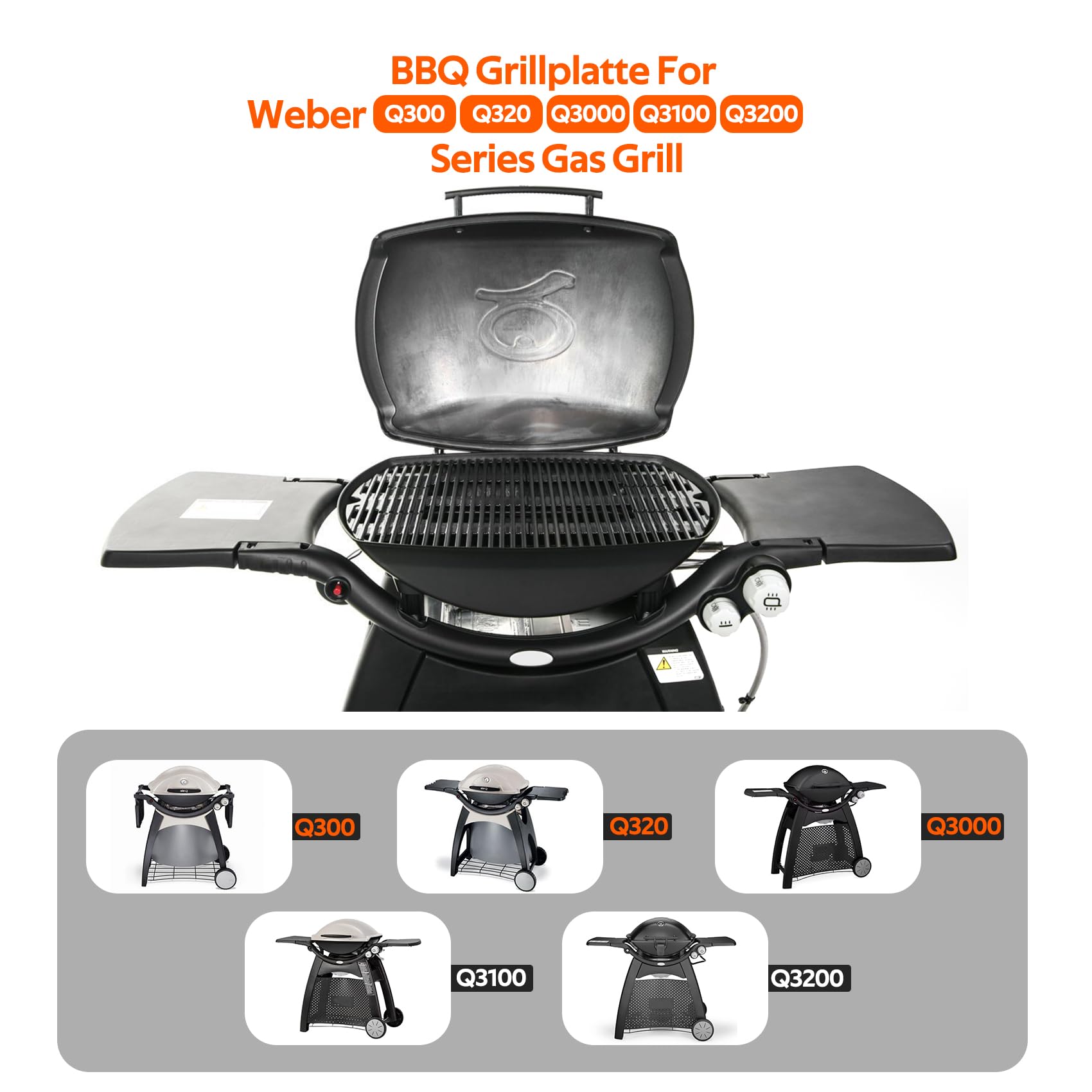 Onlyfire Plaque de Cuisson Réversible Fonte pour Weber Q300 Q320 Q3000 Q3100 Q3200 Remplacement 6506