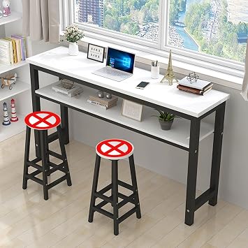 Counter Table, Bar Counter, Nail Table, Space Saving, Height 39.4 inches 100 cm, Storage Rack Included, Slim, High Table, Wooden Tabletop, Steel Legs, Stylish, Dining Table, Non-slip Feet
