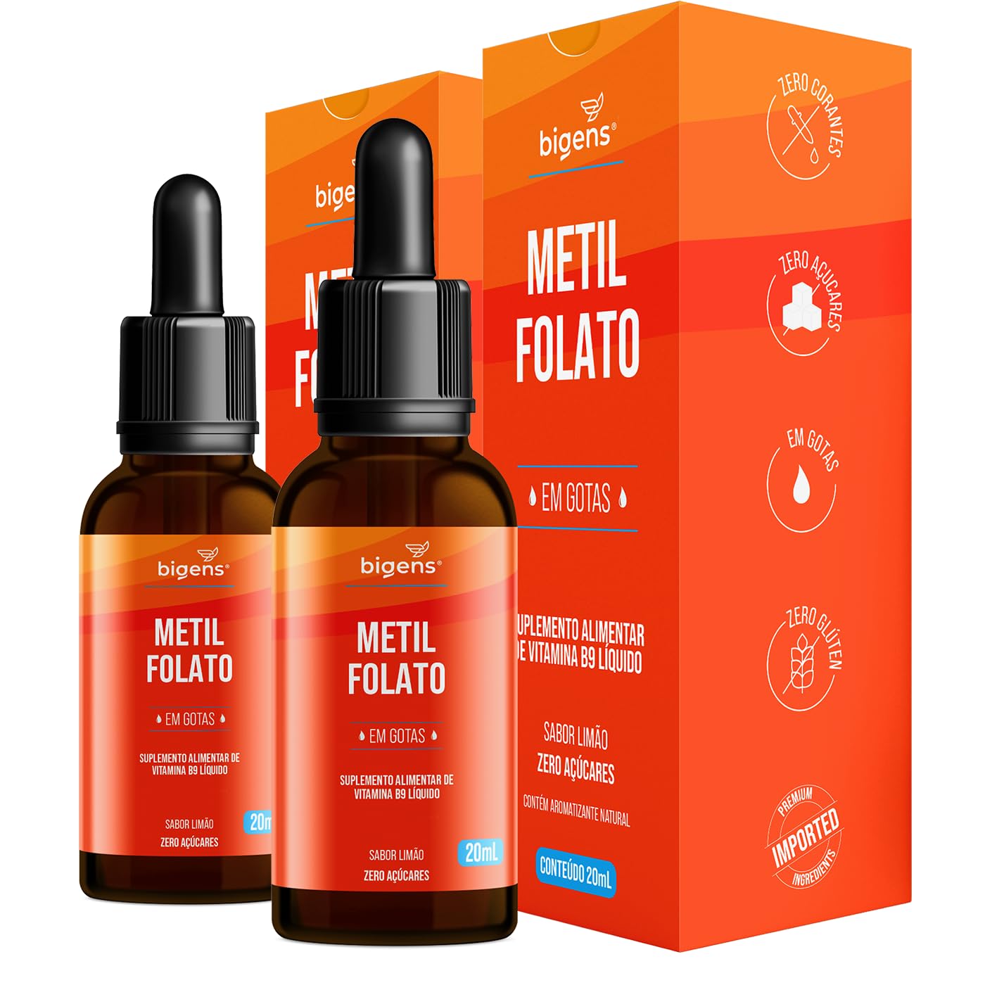 para que ser o Ácido folínico e seus efeitos colaterais-radardasaude 6 Metilfolato vegan vitamin gotas liquido, Ácido Fólico Ativo, sabor limão, 20 ML, Biogens (Kit 2) Met