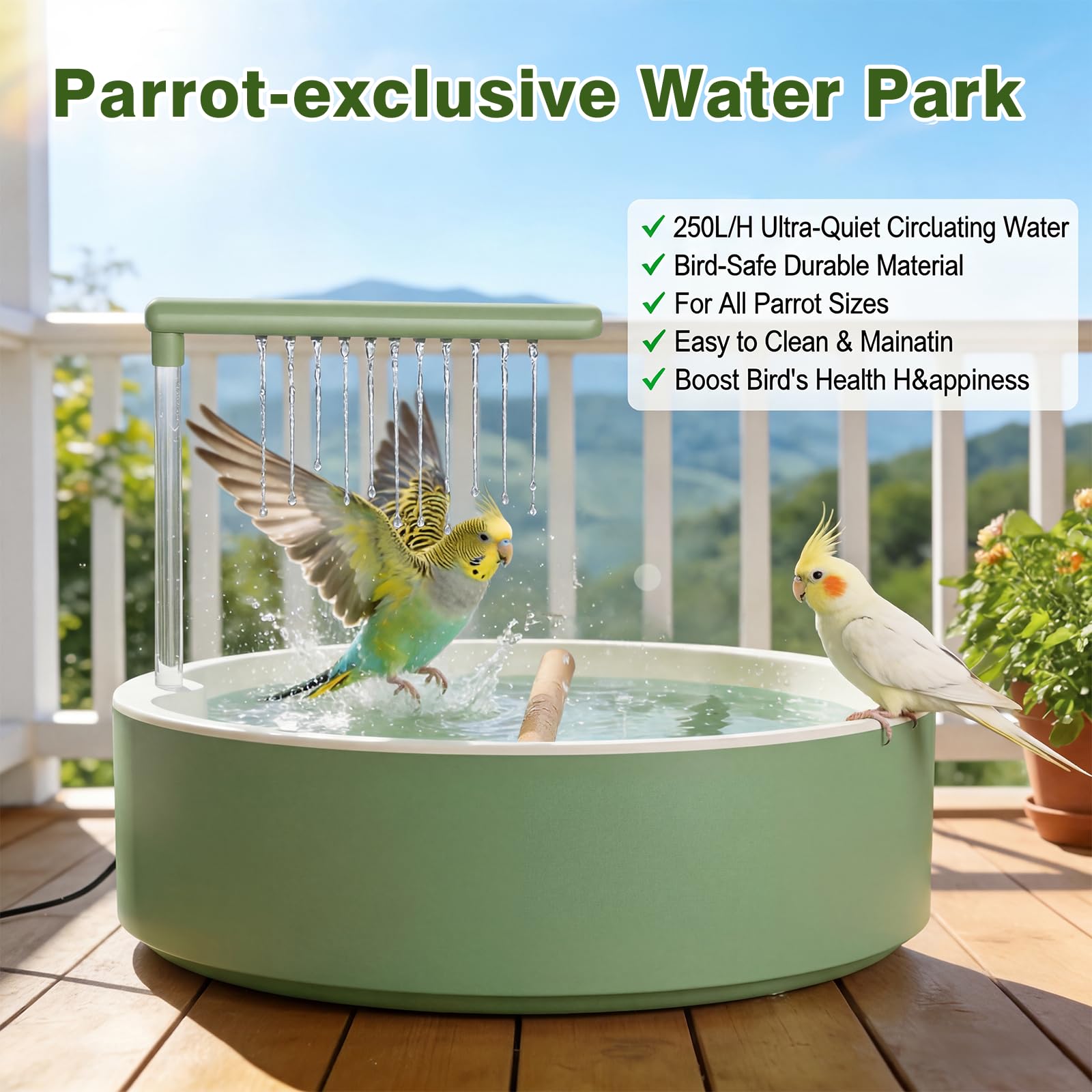 Bain d'oiseaux, Douche pour Perroquets, Douche d'oiseaux, Douche pour Perroquet, Bain d'oiseaux Automatique avec Eau en Circulation, pour Perruches, Munias Africains et Aras
