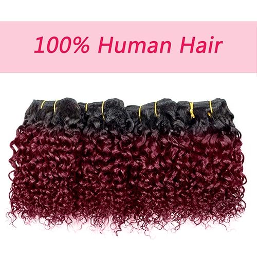 Miniatura 2 de Paquetes de cabello humano rizado, paquetes de cabello humano rizado, 4 paquetes de cabello humano virgen brasileño 1B99J, 1.76 ozpaquete (8, 1B 99J)