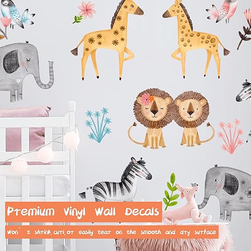 Miniatura 2 de Lindas calcomanías de pared de animales de safari en acuarela, calcomanías extraíbles para niños, elefante, cebra, jirafa, león, calcomanías de