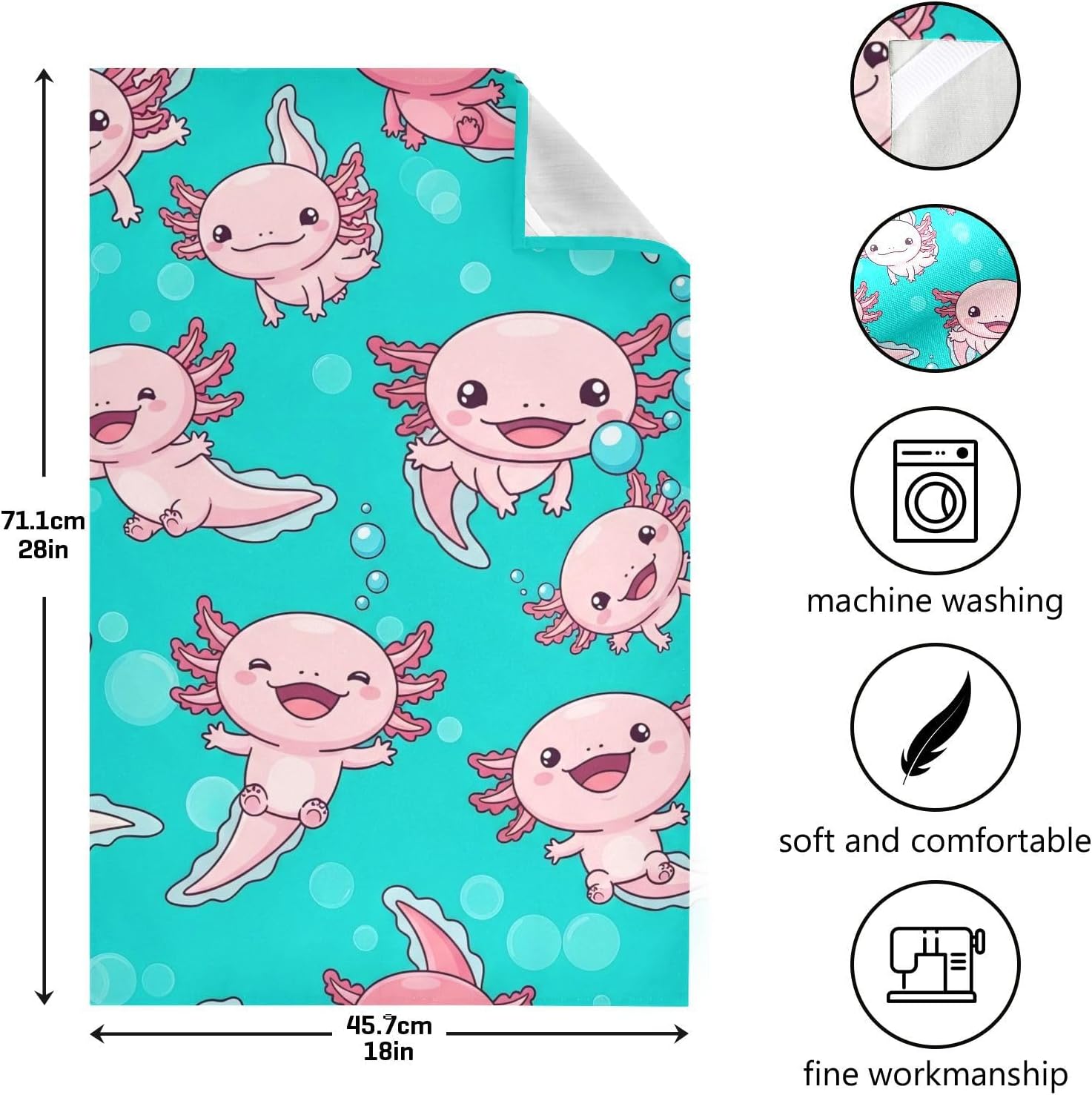ODAWA Cute Cartoon Axolotls Teal Dish Towels Kitchen Dishcloth Towels Hand Towels Housewarming Gifts, Set of 6
